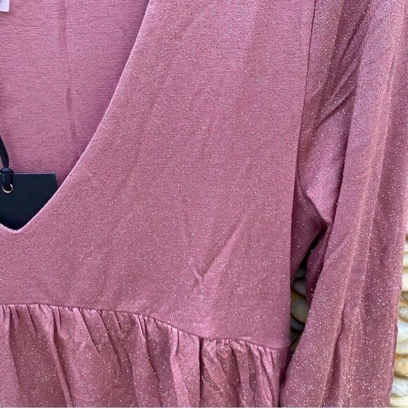Chaser Rose Colored Glitter Bell Sleeve V Neck Empire Waist Dress. Medium. NWT - Picture 3 of 5